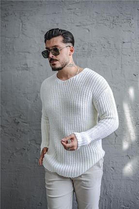 پلیور سفید مردانه ساده OUTFİT MAN - کد 862824177