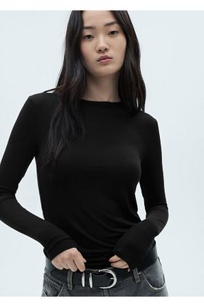 تیشرت مشکی زنانه اسلیم فیت MANGO - کد 860747762