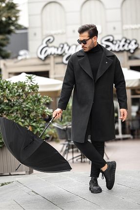 پالتو پشمی مشکی مردانه اورسایز MerStore - کد 862833339
