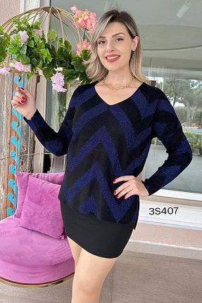 پلیور آبی زنانه Zigzag İnce Topuk - کد 848644187