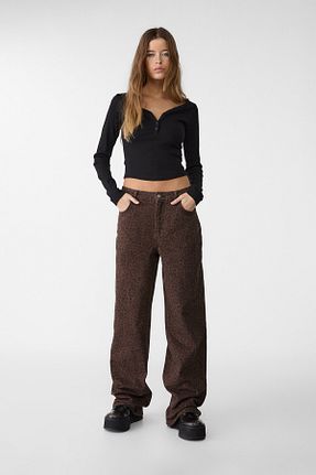 شلوار جین قهوه ای زنانه رگولار Stradivarius - کد 863048973