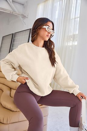 سوئیشرت بژ زنانه ساده COMBİNE MİCHAİL - کد 855708283