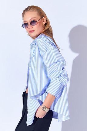 پیراهن آبی زنانه اورسایز Manche - کد 736915396