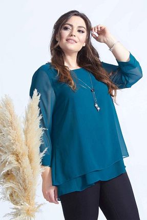 بلوز سایز بزرگ آبی زنانه سایز بزرگ Moda Berray - کد 75553896