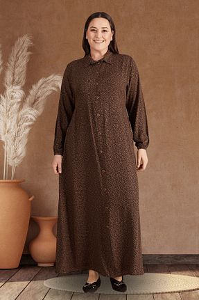 لباس حجاب قهوه ای زنانه سایز بزرگ Ferace - کد 806030326