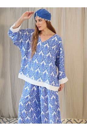 ست بالاتنه و پائین تنه آبی زنانه بافتنی Su Koleksiyon - کد 863089597