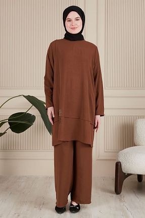 ست بالاتنه و پائین تنه قهوه ای زنانه بافتنی Ferace - کد 819042111