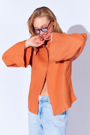 پیراهن نارنجی زنانه اورسایز Manche - کد 856431443