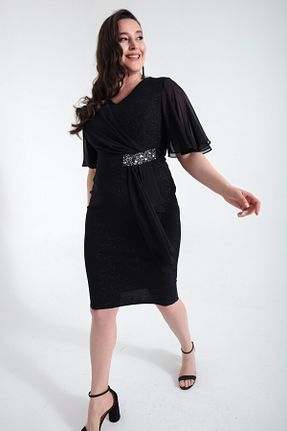 لباس مجلسی سایز بزرگ مشکی زنانه یقه هفت Lafaba - کد 808957700