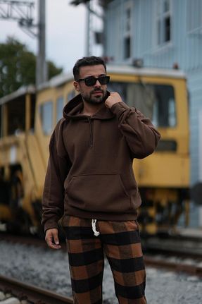 سوئیشرت قهوه ای مردانه ساده SCSARVİN - کد 863316465