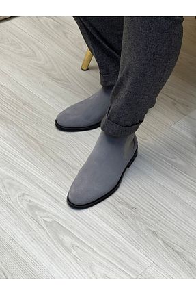 بوت / نیم بوت طوسی مردانه چرم خالص ByItallanoshoes - کد 463641630