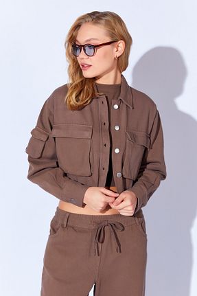 کت قهوه ای زنانه کراپ Manche - کد 854856879