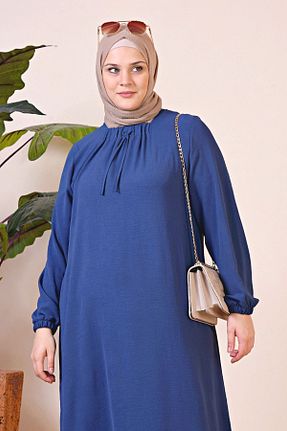 لباس سایز بزرگ آبی زنانه پارچه Ferace - کد 801126025
