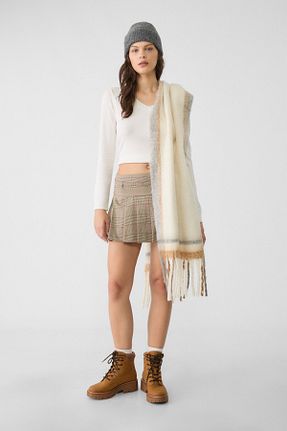 شال گردن نباتی زنانه پلی استر Stradivarius - کد 863357910