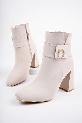 بوت / نیم بوت بژ زنانه چرم مصنوعی Muggo - کد 863371961