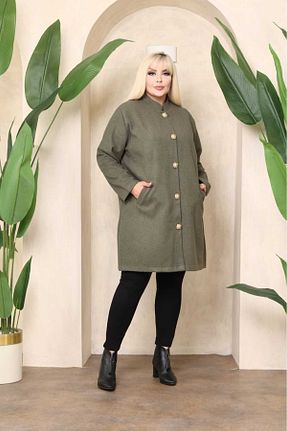 پالتو پشمی سایز بزرگ خاکی زنانه سایز بزرگ Şans - کد 862343689