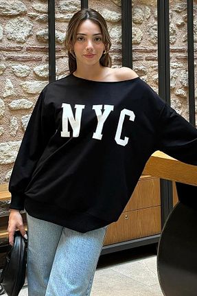 سوئیشرت مشکی زنانه چاپی Seeh - کد 859633867