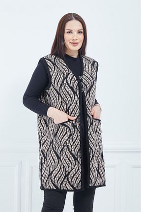 جلیقه سایز بزرگ قهوه ای زنانه رگولار Elçelya Moda - کد 769772778