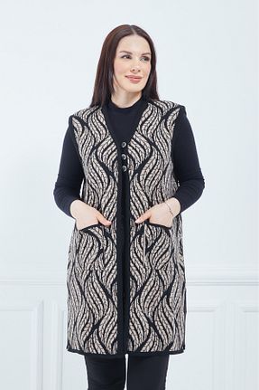 جلیقه سایز بزرگ قهوه ای زنانه رگولار Elçelya Moda - کد 769772778