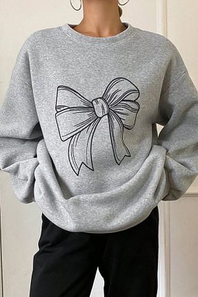 سوئیشرت طوسی زنانه چاپی Ef Butik - کد 863416518