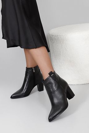 بوت / نیم بوت مشکی زنانه چرم خالص GÖNDERİ(R) - کد 51265328