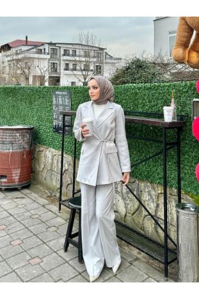 ست بالاتنه و پائین تنه طوسی زنانه بافتنی Hasenna - کد 818318990