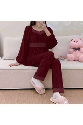 ست لباس راحتی زرشکی زنانه پلی استر moda4b - کد 772414238