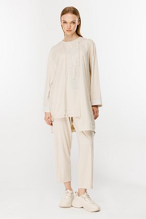 ست بالاتنه و پائین تنه بژ زنانه بافتنی Ghisa - کد 863820924