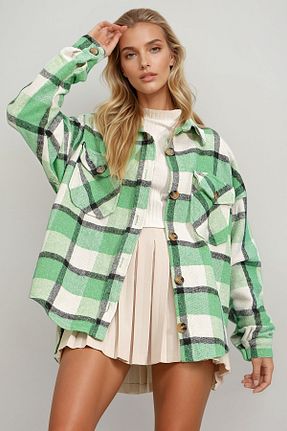 پیراهن سبز زنانه اورسایز Trend Alaçatı Stili - کد 352111709