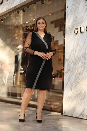 لباس مجلسی سایز بزرگ مشکی زنانه یقه هفت EGZEBRU - کد 850830679