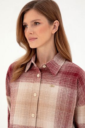 پیراهن زرشکی زنانه یقه پیراهنی U.S. Polo Assn. - کد 862432560