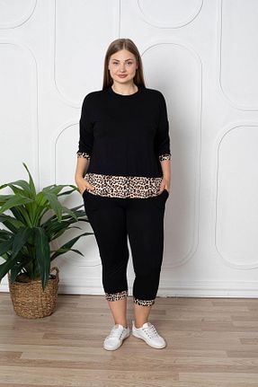 ست بالاتنه و پائین تنه سایز بزرگ مشکی زنانه فاق نرمال EGZEBRU - کد 836252603
