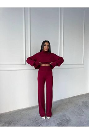 ست بالاتنه و پائین تنه زرشکی زنانه تریکو MAXMOOR - کد 862502095