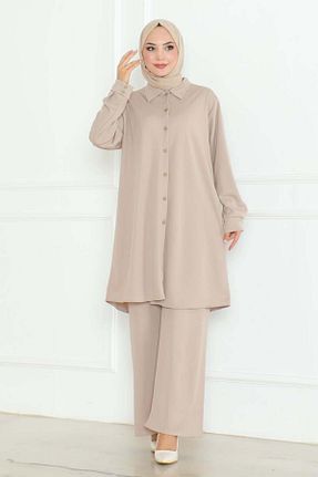 ست بالاتنه و پائین تنه حجاب قهوه ای زنانه گشاد Genel Markalar - کد 862502839