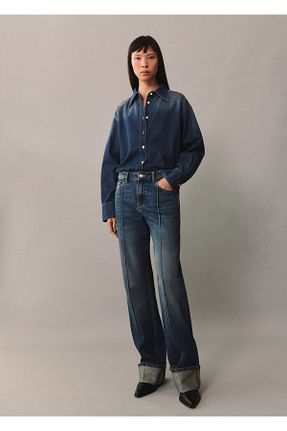 تیشرت آبی زنانه اورسایز MANGO - کد 855801252