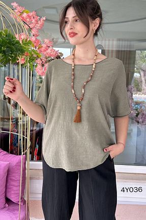 بلوز خاکی زنانه ساده İnce Topuk - کد 848626768