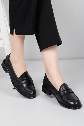 کفش لوفر مشکی زنانه چرم خالص GÖNDERİ(R) - کد 68173130