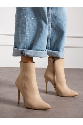 بوت / نیم بوت بژ زنانه پاشنه نازک Alemdar Shoes - کد 862601000