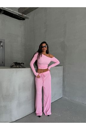 ست بالاتنه و پائین تنه صورتی زنانه بافتنی Ekim Store - کد 862609201