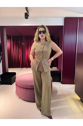 ست بالاتنه و پائین تنه خاکی زنانه بافتنی EFİL - کد 862605699
