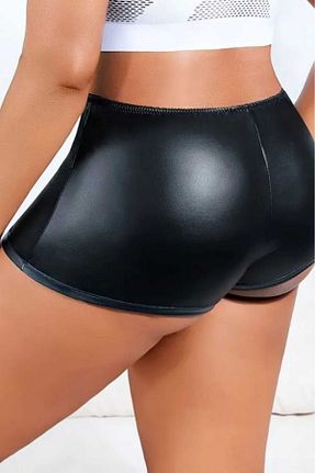 شلوارک و برمودا مشکی زنانه چرم مصنوعی BENİMOLMALI - کد 862633365