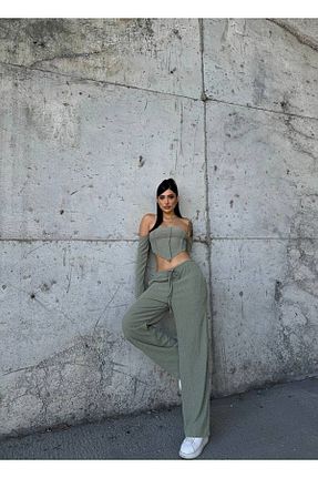 ست بالاتنه و پائین تنه سبز زنانه جین ILLE - کد 862639242