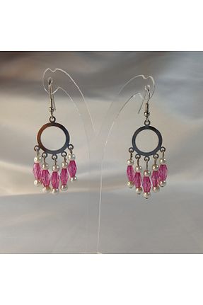 گوشواره جواهر صورتی مروارید Crystal Atelier - کد 781618607
