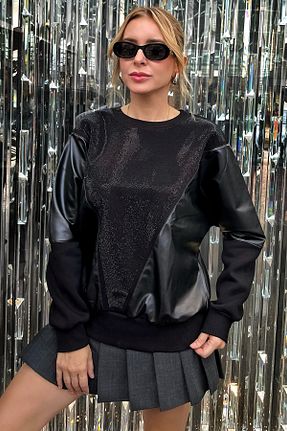 سوئیشرت سایز بزرگ مشکی زنانه Relaxed RICH GLAM - کد 862684357