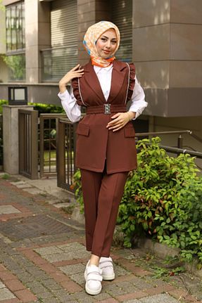 ست بالاتنه و پائین تنه قهوه ای زنانه بافتنی Moda Palmiss - کد 862688845
