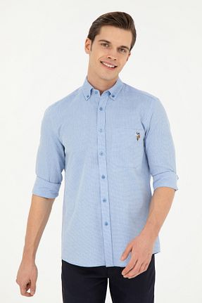 پیراهن آبی مردانه یقه دکمه دار U.S. Polo Assn. - کد 833000848