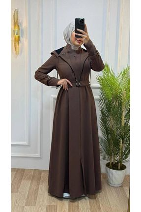 مانتو بلند حجاب قهوه ای زنانه Tebrikler tekstil - کد 849305770