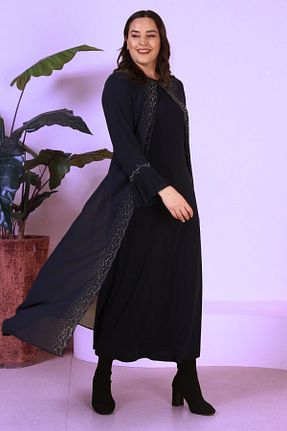 لباس مجلسی حجاب سرمه ای زنانه یقه دوچرخه Ferace - کد 734419052