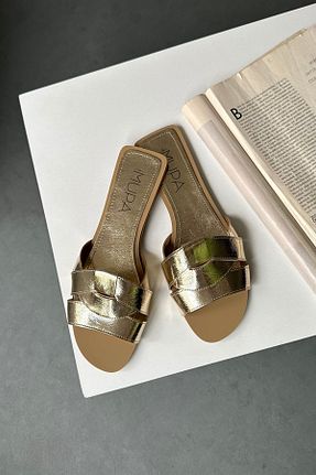 دمپائی طلائی زنانه چرم مصنوعی Mupa Shoes - کد 827037533