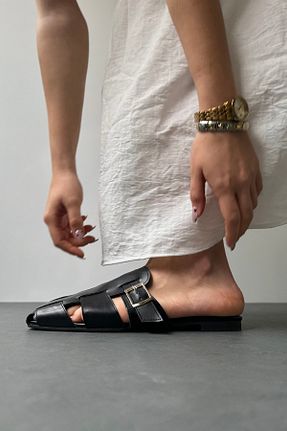 دمپائی مشکی زنانه چرم مصنوعی Mupa Shoes - کد 826993723